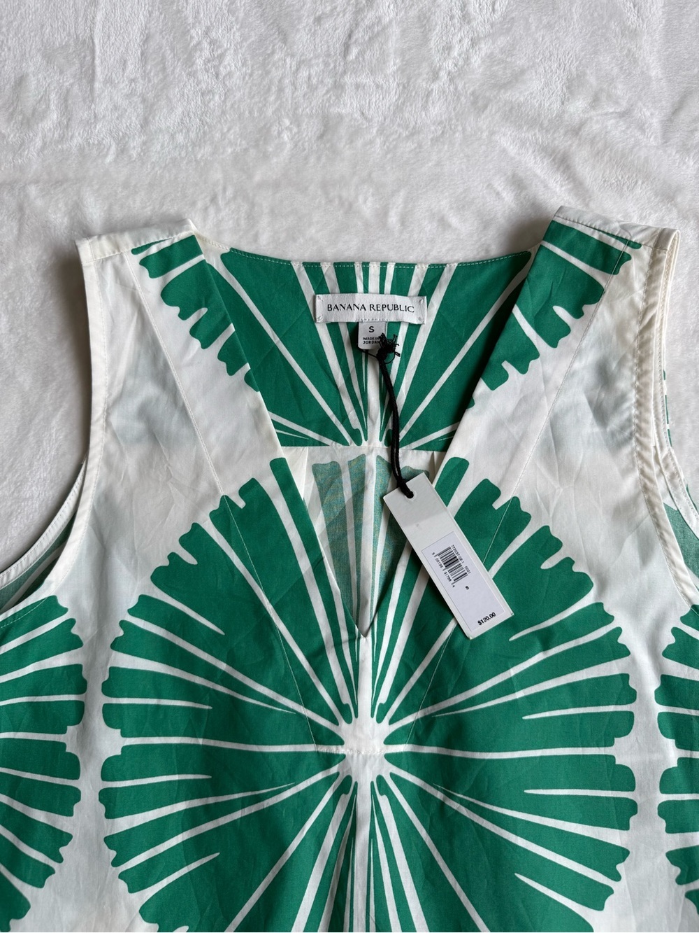 Banana Republic White Poplin Swing Mini Dress with Green Radiant Print NWT - Picture 8 of 11